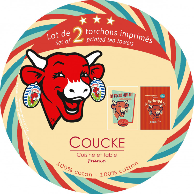 Torchons COUCKE x La vache qui rit® avec boîte cadeau - Lot de 2 torchons Rétro rouge & vanille